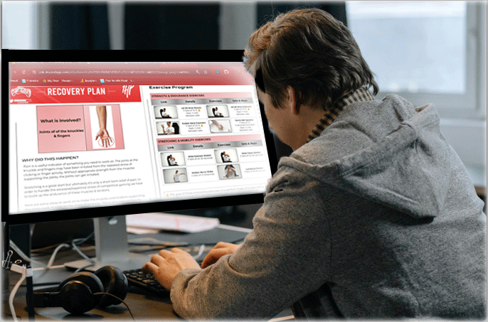 Desk professional using a structured 1HP wrist recovery plan at a computer