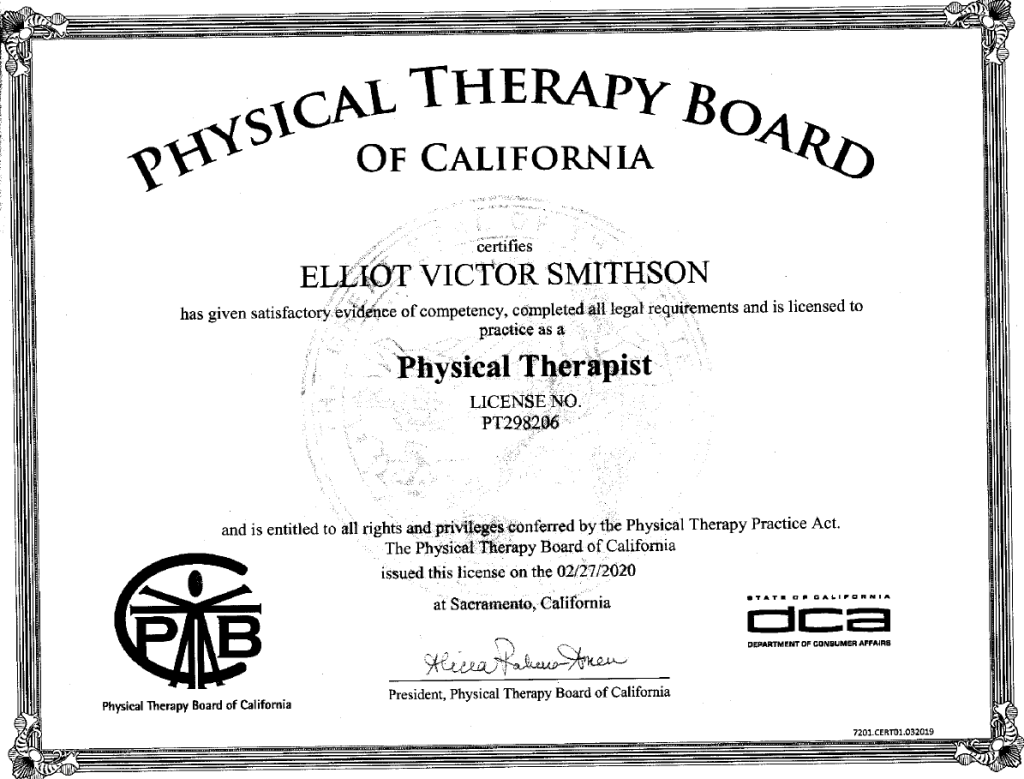 Dr. Elliot Smithson PT License