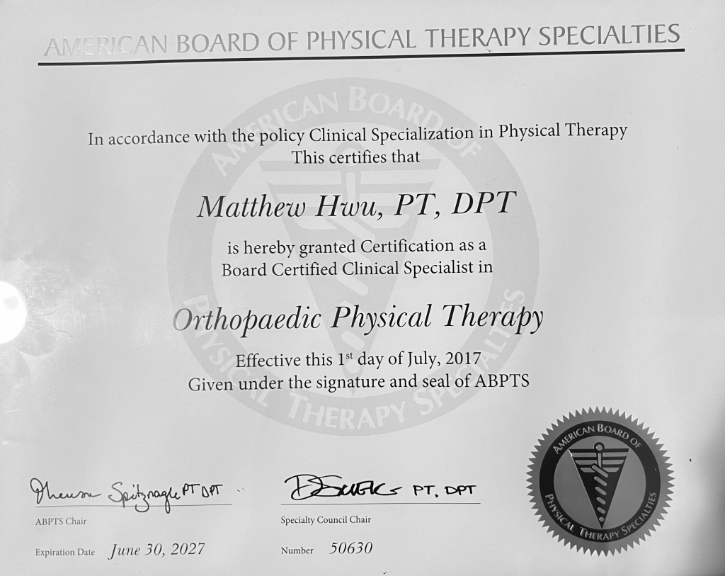 Dr. Matt Hwu OCS Board Certification