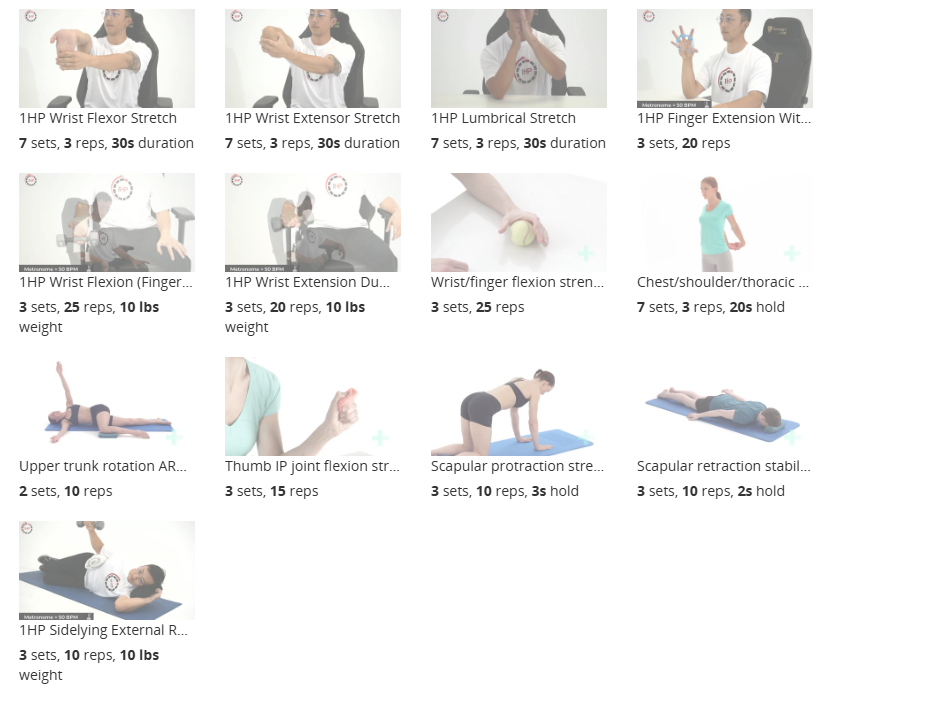 Exercises used in OW's 8-week wrist pain recovery
